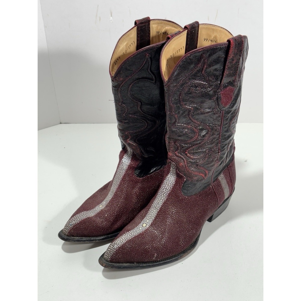 Men's Wild West Stingray Rowstone Burgundy Ranch Toe Boot Sz 10